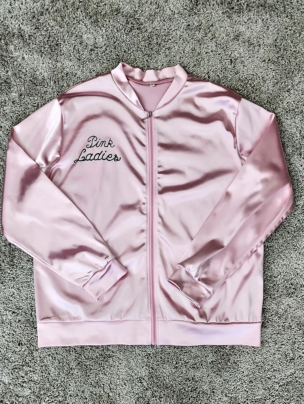 Grease Costume - Pink Ladies Satin Bomber Jacket Pink Size Large